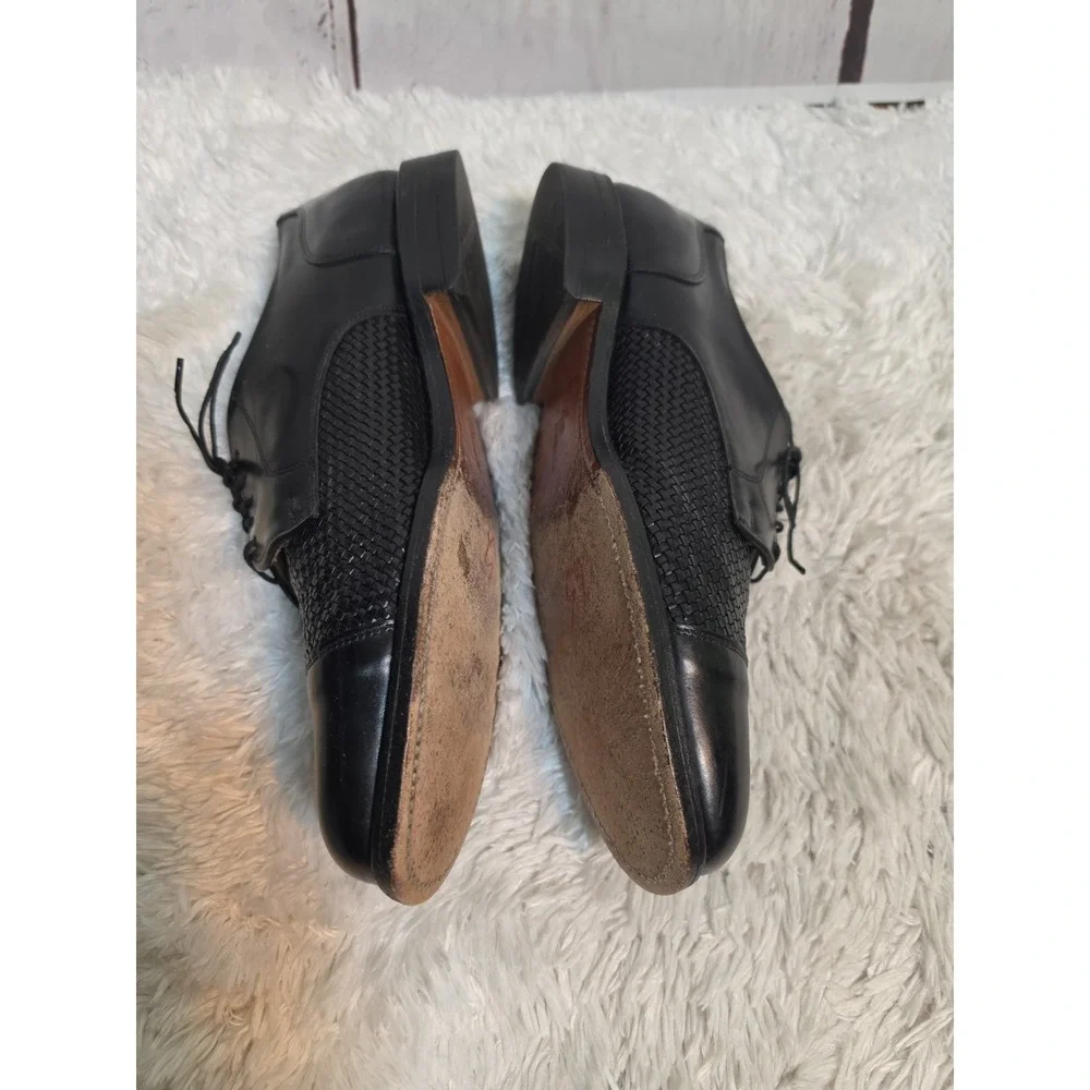 Allen Eemonds Black Woven Leather Shoes Cap‎ Toe Lace Up Oxford Shoes Size 11